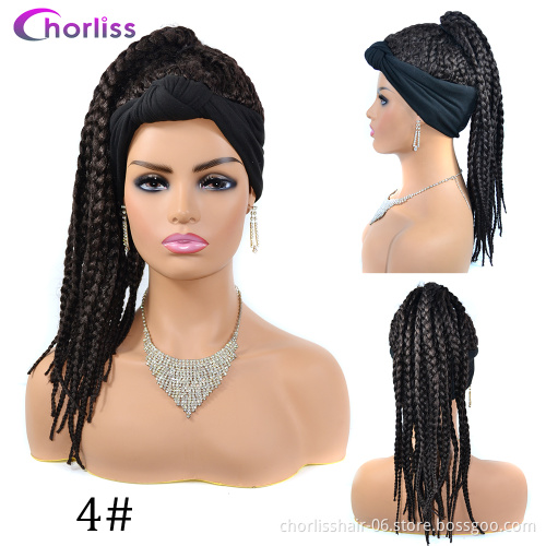 High Quality Black Light Blonde AfroTurban Braiding Ponytail Wigs Headban Synthetic Hair Wigs With Headband Attached For Woman